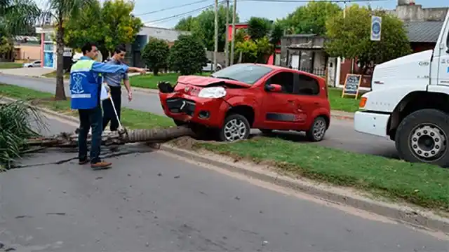 Auto terminó sobre cantero tras chocar a camión que iba en la misma dirección