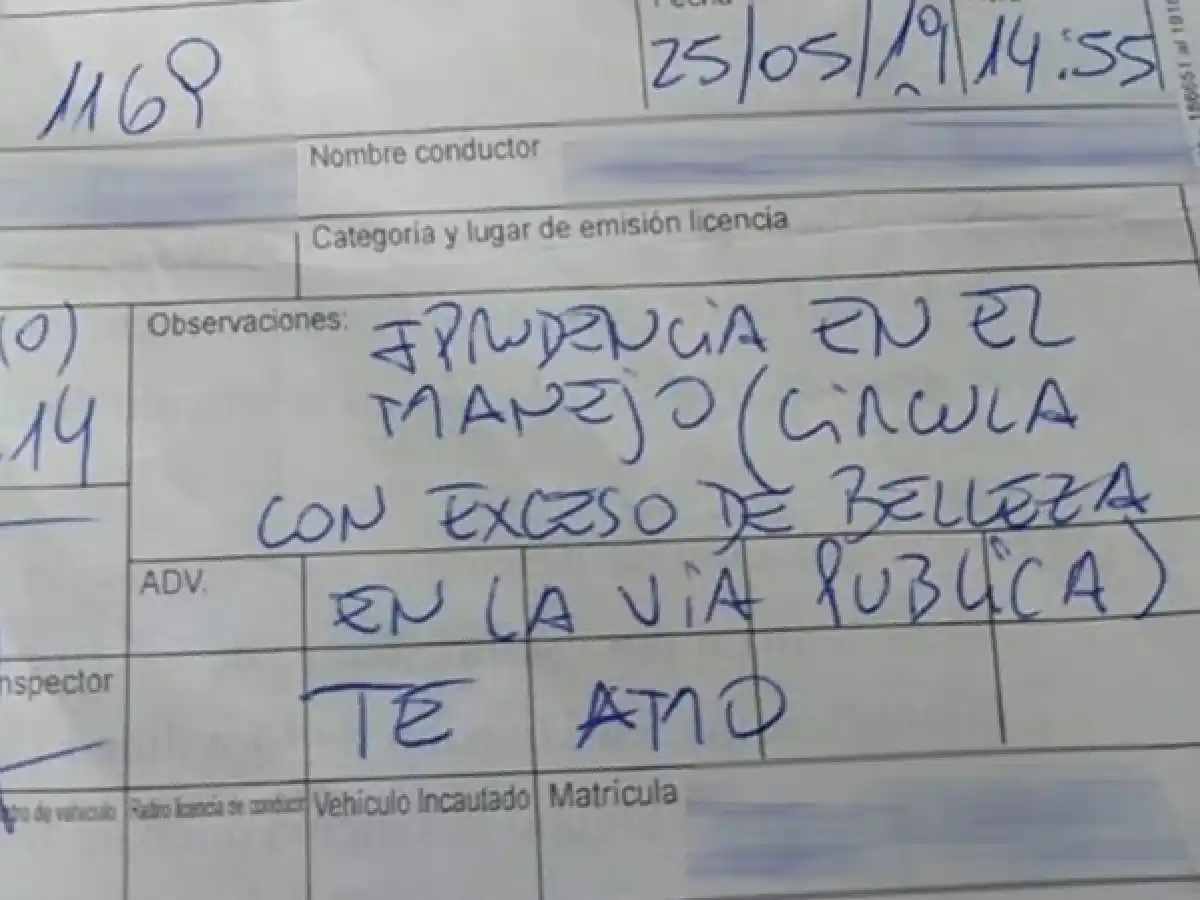 ¿Inspector enamorado? Hizo una multa por circular con "exceso de belleza"