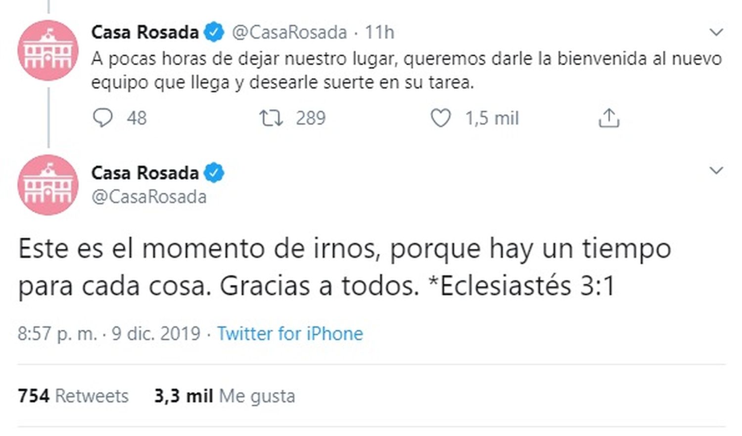 La transición de las redes sociales: La cuenta de Casa Rosada se despidió con una cita bíblica