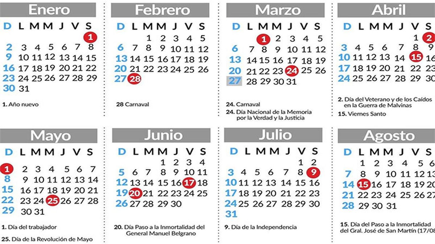 Esta semana habrá un feriado y una jornada no laborable