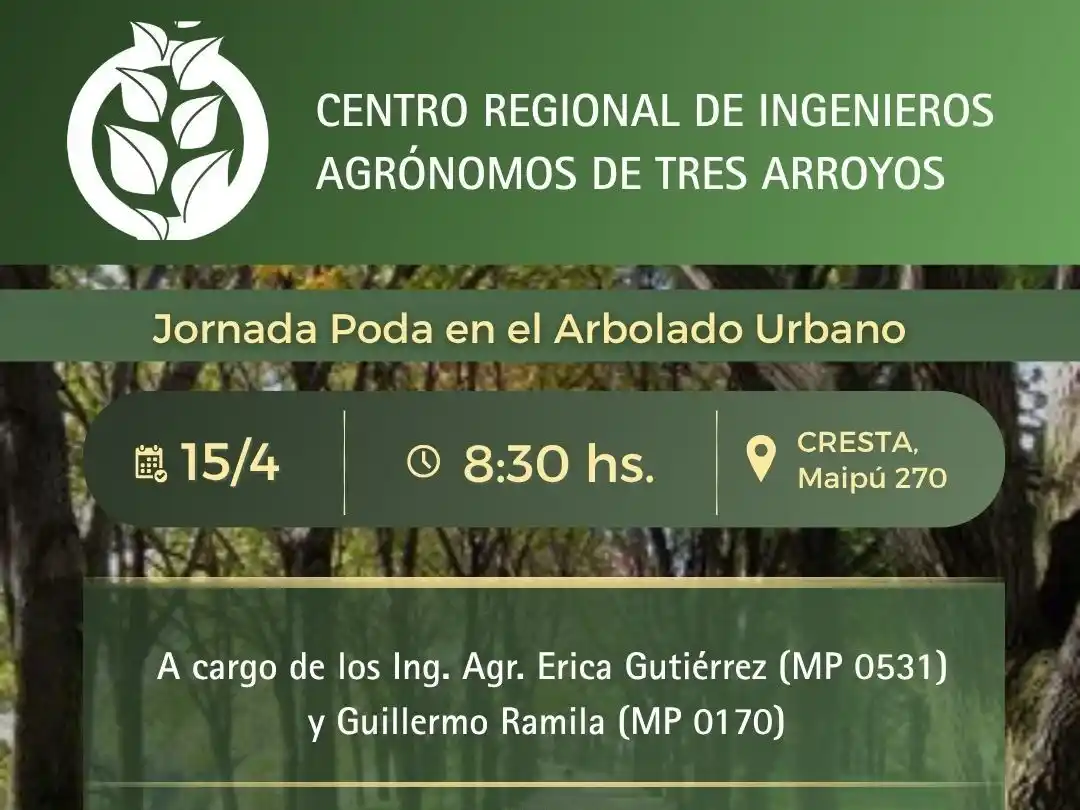El miércoles 15 se realizará la jornada sobre poda del arbolado urbano