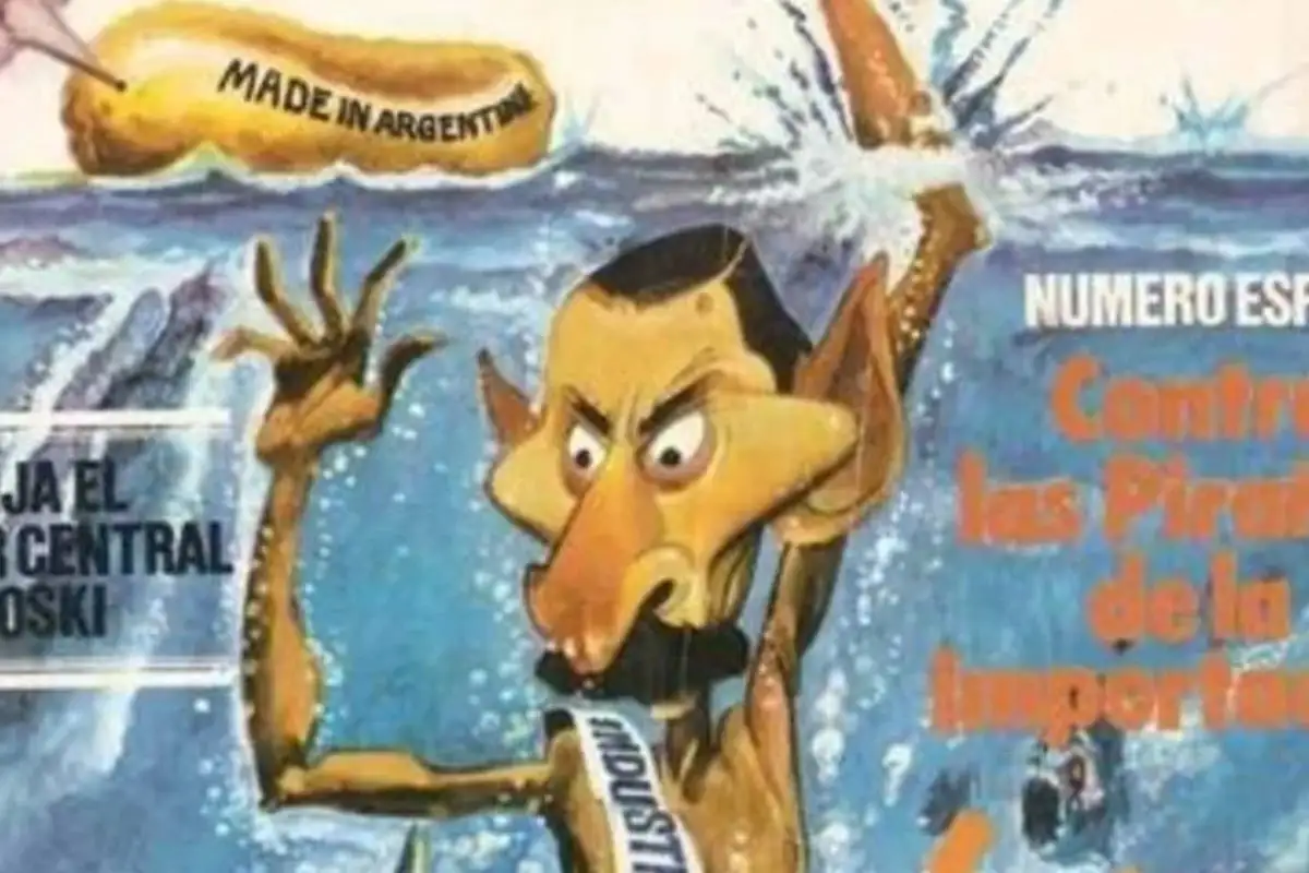Detalle de la tapa de la revista Humor durante la presidencia de facto del general Jorge Rafael Videla. La imagen refleja otra manera de ilustrar los efectos de las recetas neoliberales que aplicó el PRN a favor del Mercado Libre.