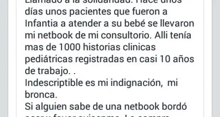 Robaron una notebook en el consultorio de la pediatra Carolina Perroud
