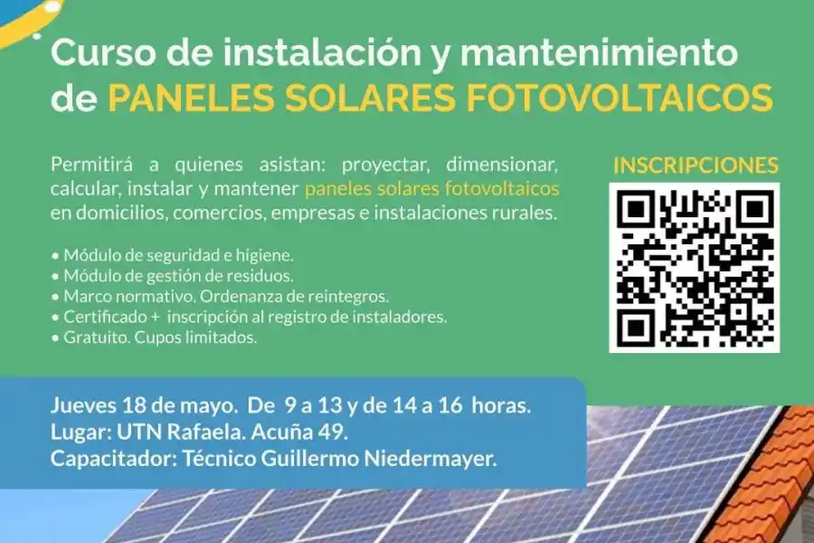 Se realizará en UTN Rafaela (Acuña 49), el jueves 18 de mayo. Es gratuito y requiere inscripción previa.