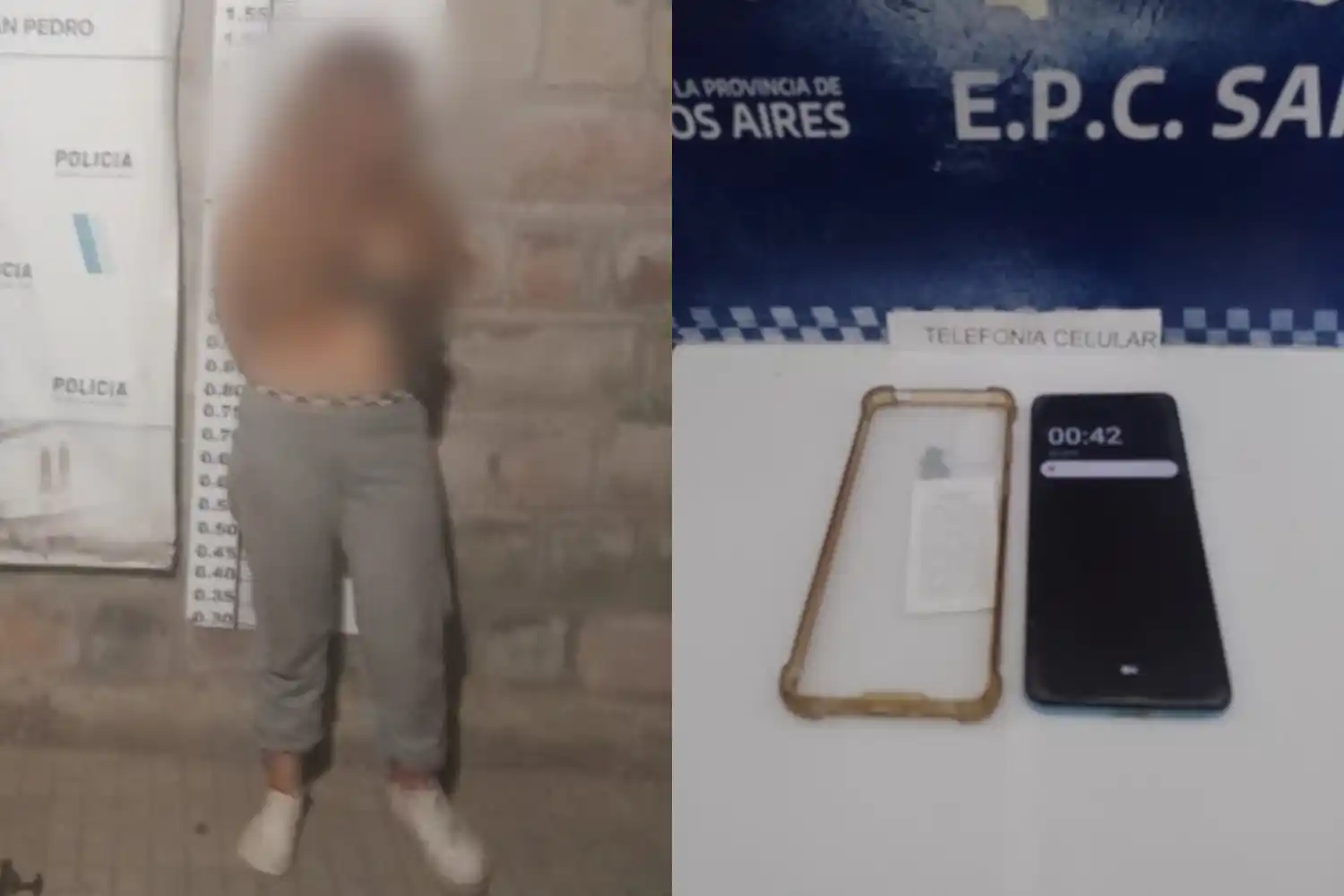 La detenida y el teléfono recuperado.