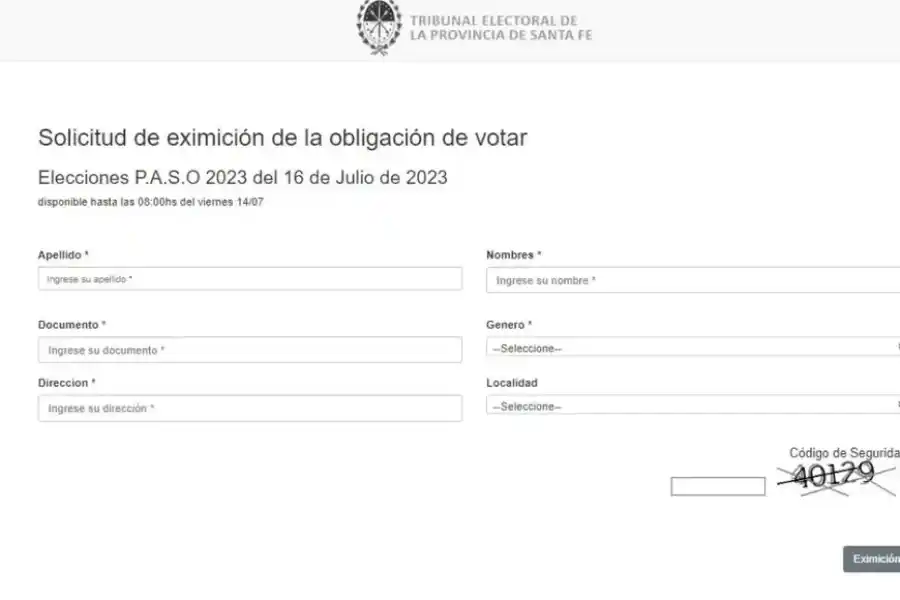 Solicitud de eximición de la obligación de votar