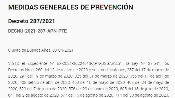 Segunda Ola Covid: Se publicó el Decreto 287/2021 con las medidas restrictivas que rigen hasta el 21 de mayo
