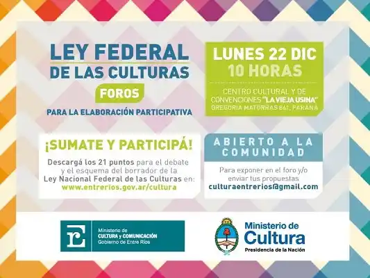 Entre Ríos tendrá su foro para hacer aportes a la Ley Federal de Cultura