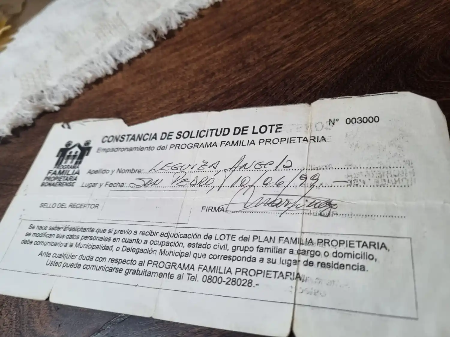 Angela recibo Plan Familia Propietaria 1999