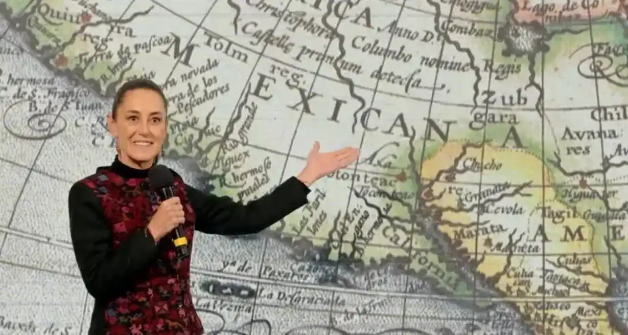 Claudia Sheinbaum muestra un mapa del siglo XVII en el que aparece la "América Mexicana".