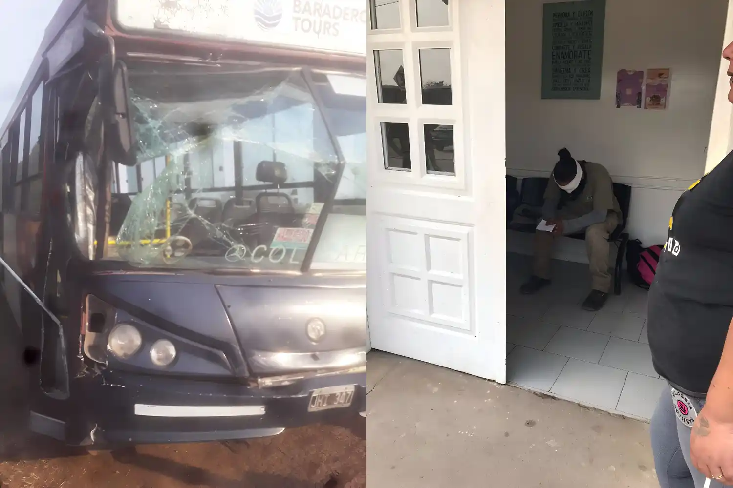 El micro chocó con un tractor en el camino real.