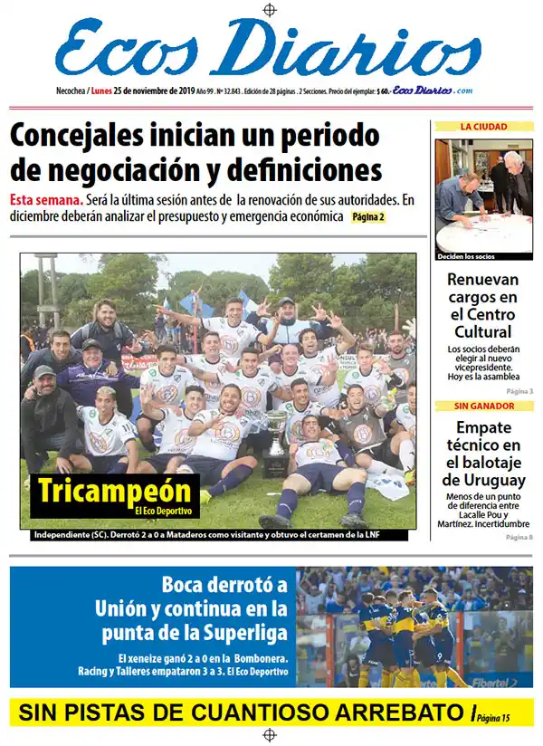 Tapa del 25 de noviembre de 2019