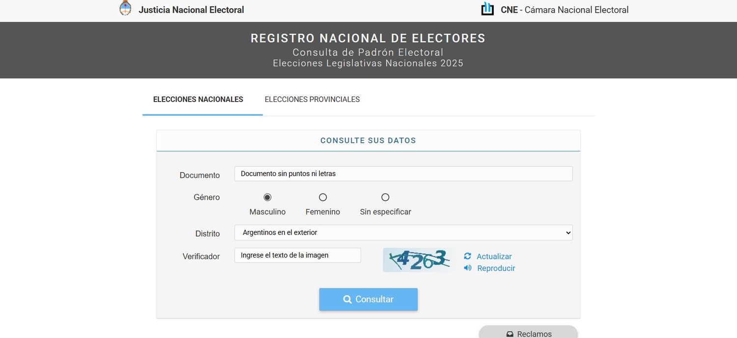 En la página web de Cámara Electoral se pueden consultar los datos de los electores.
