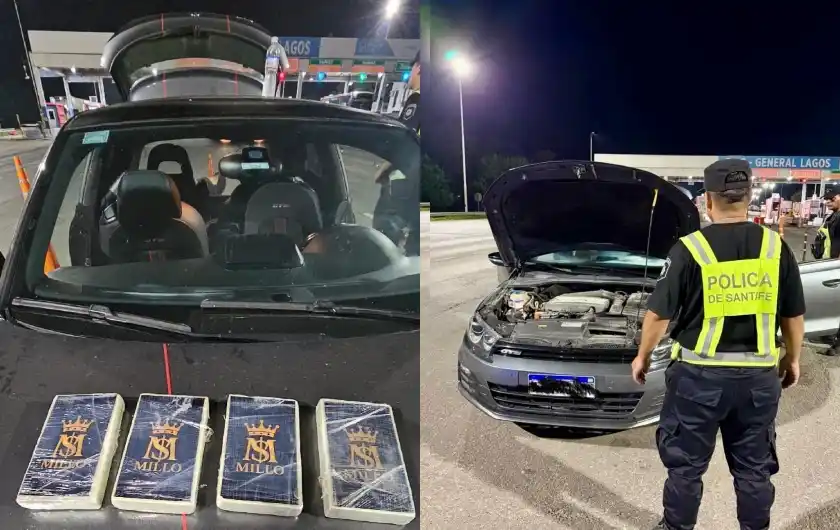 Cayó un automovilista con cuatro ladrillos de cocaína en el peaje de General Lagos.