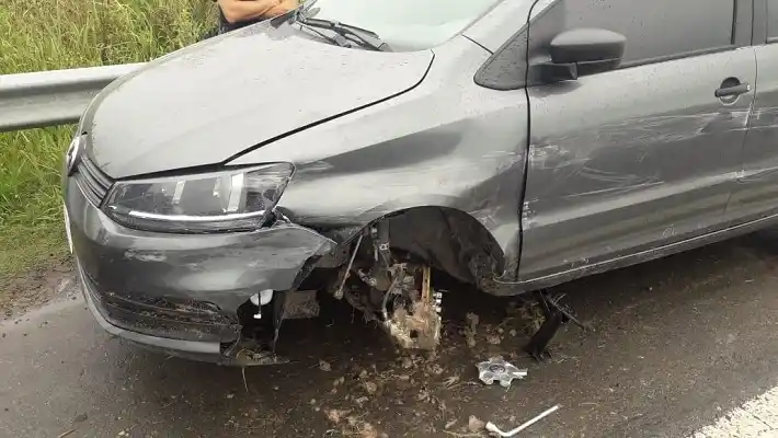 Se rompió el tren delantero y el auto chocó el guardarrail
