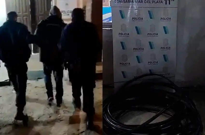 Robaba cable de fibra óptica: lo atrapan subido a un poste