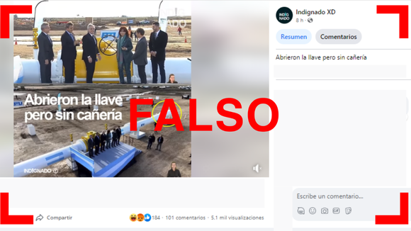 No, esta imagen no muestra que el gasoducto Néstor Kirchner se inauguró sin la cañería terminada