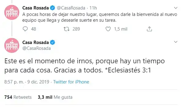 La transición de las redes sociales: La cuenta de Casa Rosada se despidió con una cita bíblica