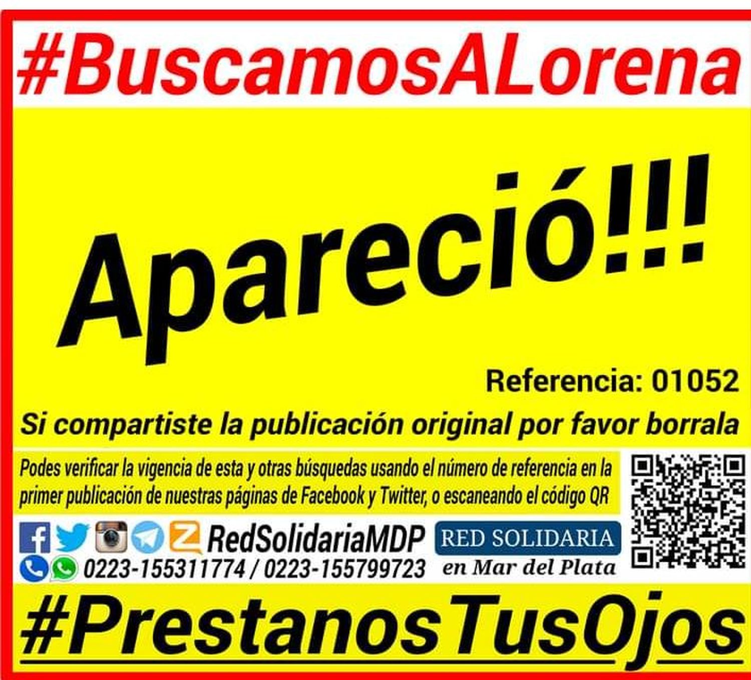 Apareció Lorena