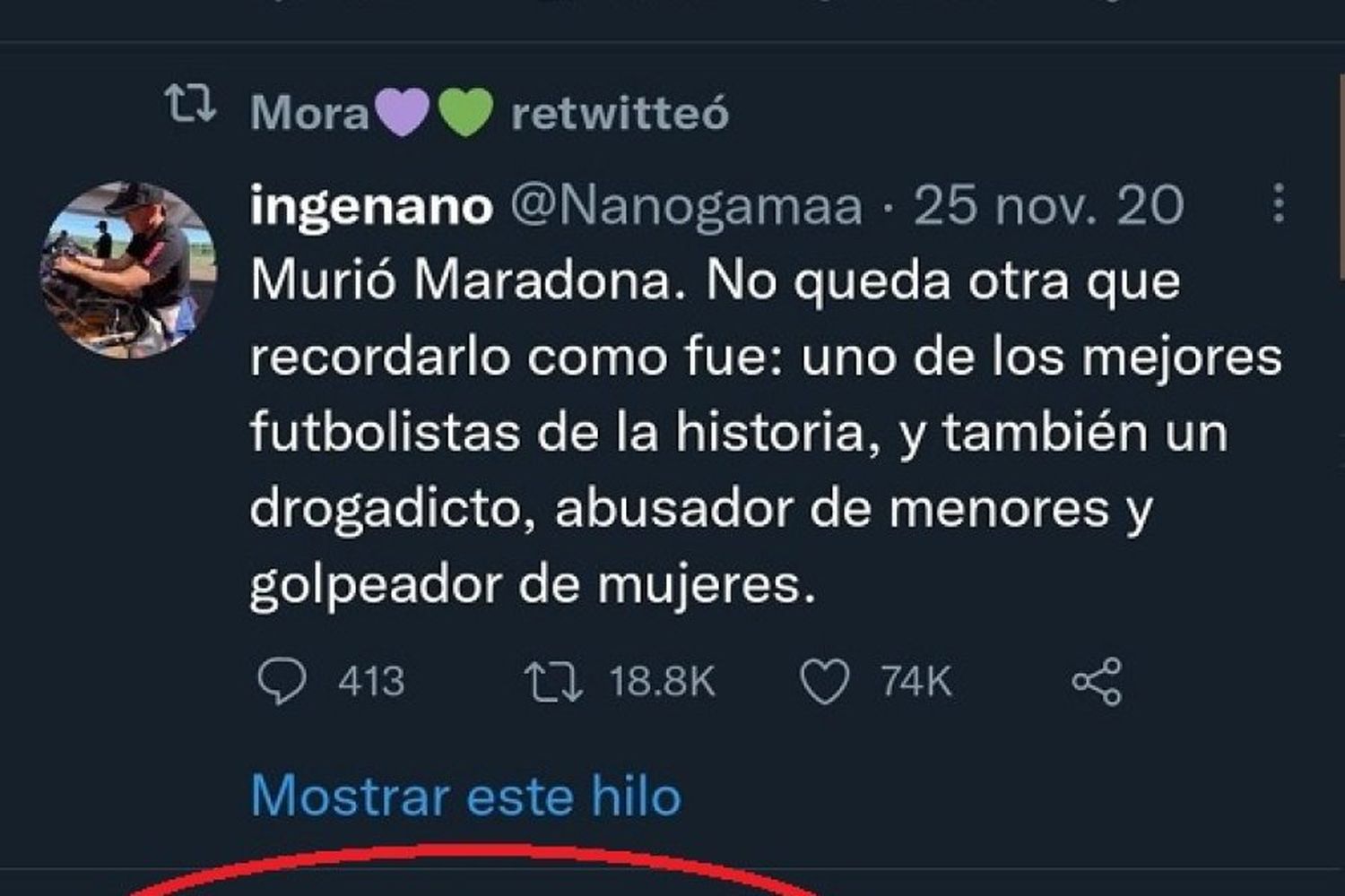 Mora, antes de ser cancelada en la red social Twitter