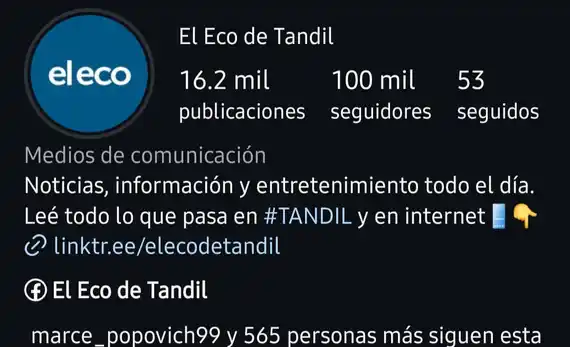 El Eco de Tandil alcanzó los 100.000 seguidores en Instagram