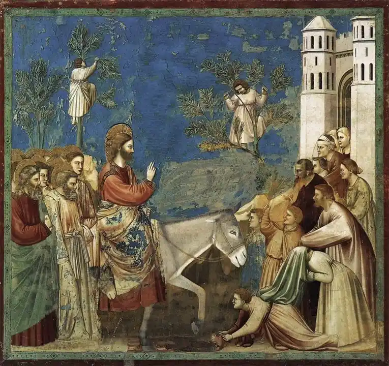 Entrada triunfal de Jesús en Jerusalén, pintada por Giotto.