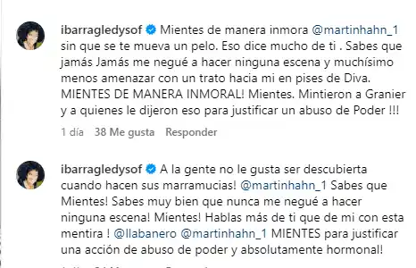 El enfrentamiento de Gledys Ibarra y Martin Hahn por La mujer de Judas. Foto Instagram
