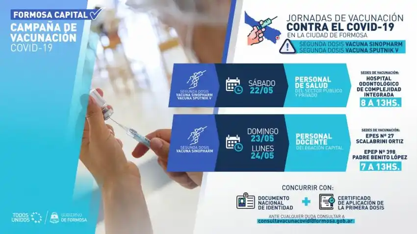 Vacunación COVID 19: Insfrán anunció la aplicación de la segunda dosis para personal de salud y docente de Formosa Capital