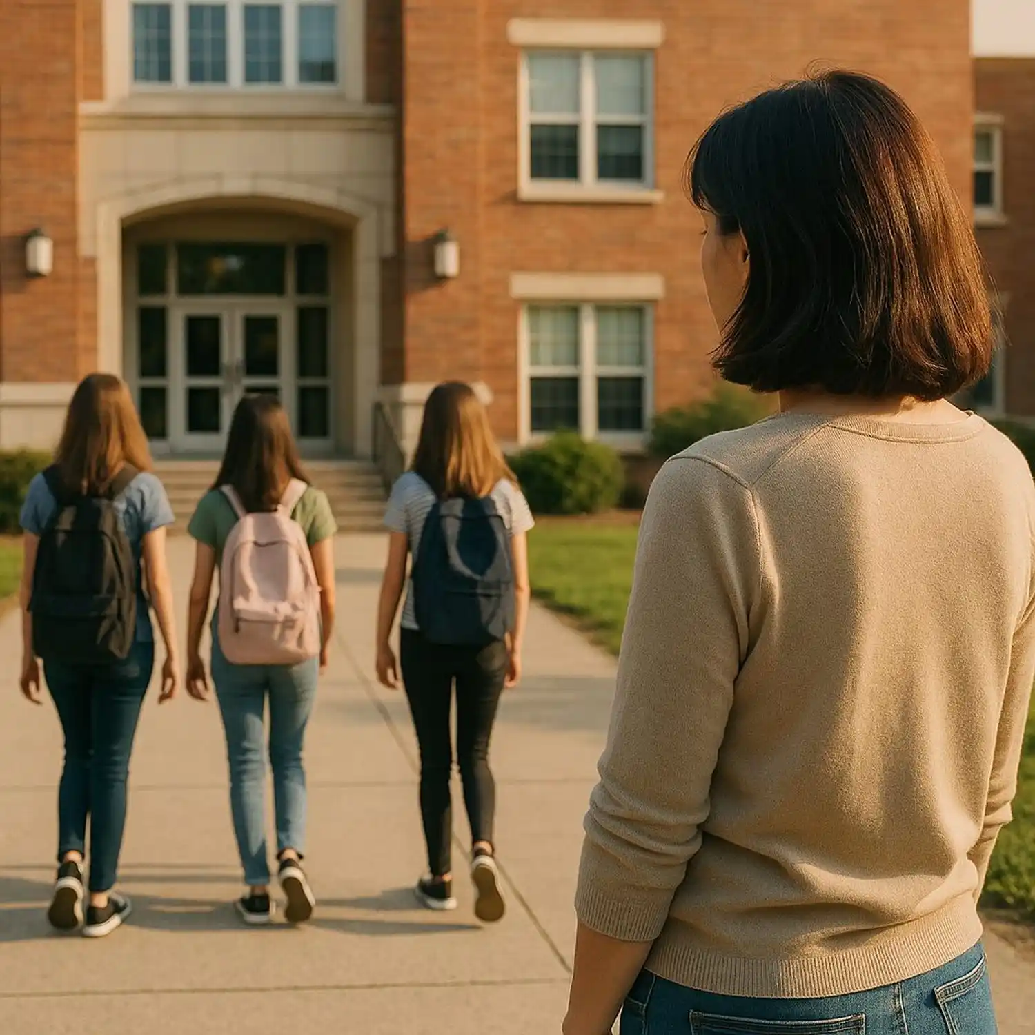 Una madre observa en silencio cómo sus hijas ingresan al colegio, confiando en que allí estarán cuidadas. Pero algo cambió.