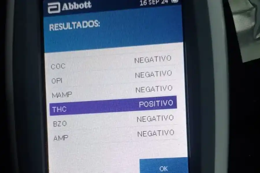 Resultado que confirma el positivo en el narcotest. Fotografía: Agencia Noticias Argentinas / 