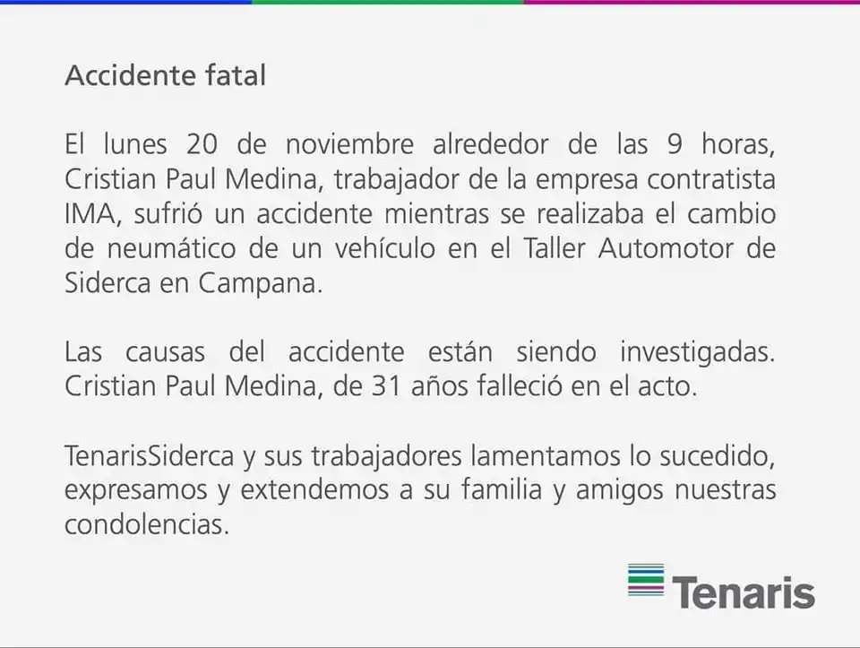comunicado tenaris campana
