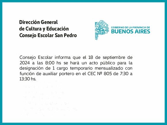 [Publicación Oficial] Consejo Escolar San Pedro: Delegación de cargo temporario