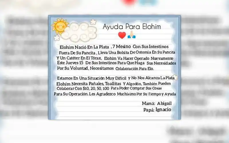 Los papás de Elohím necesitan colaboración