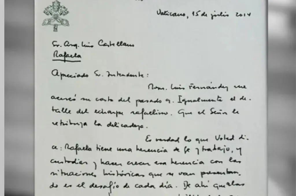 La carta que Francisco envió al ex intendente en el año 2014