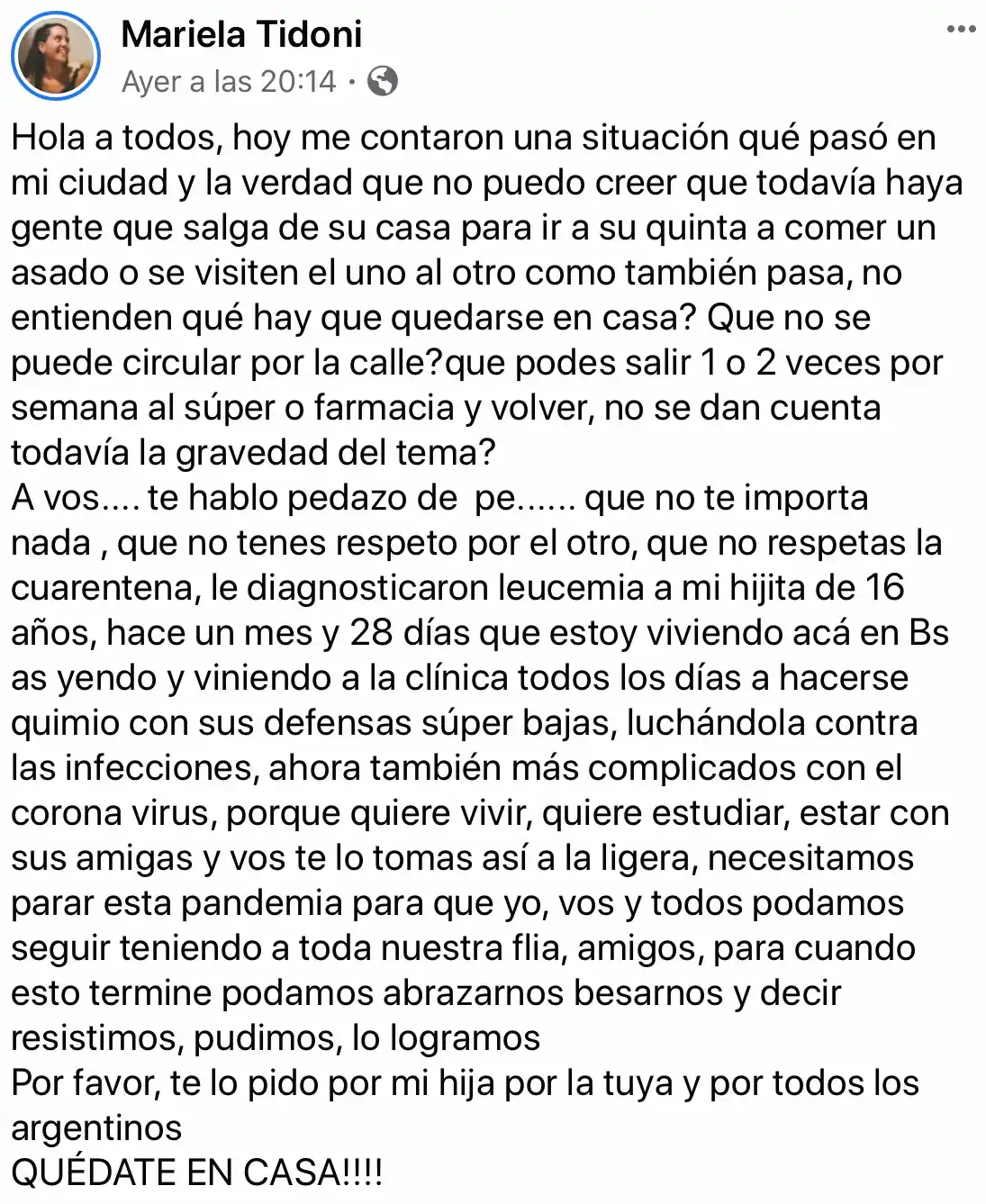El mensaje de una madre que nos llegó al alma