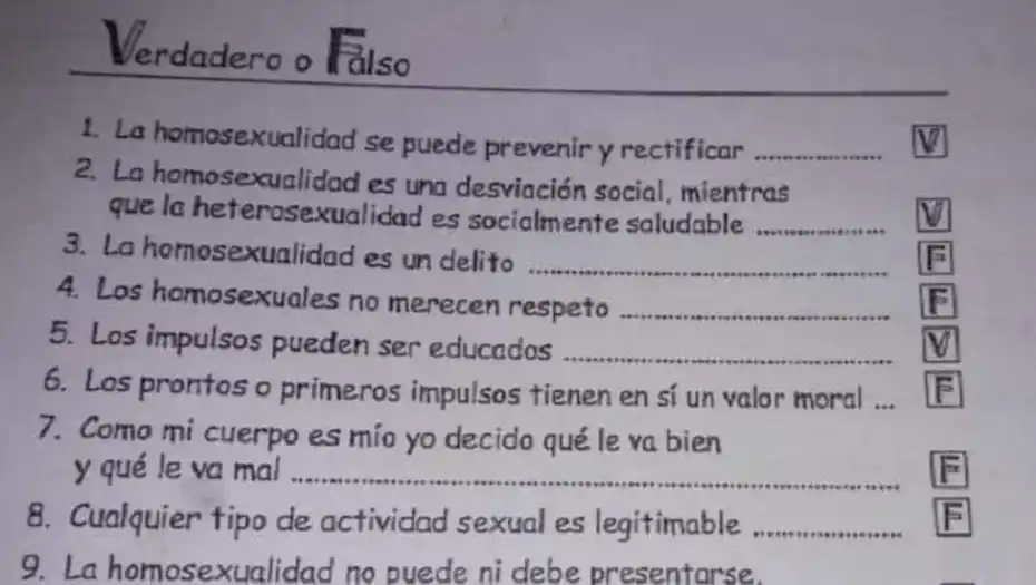 Una escuela católica difundió un cuestionario homofóbico