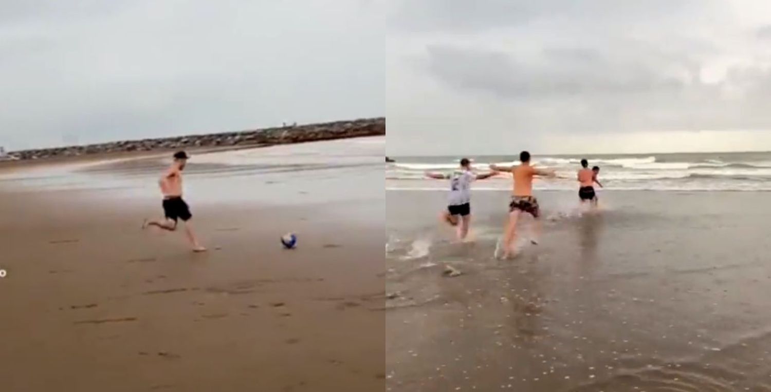 Video: hinchas recrearon en la playa el gol de Di María a Francia