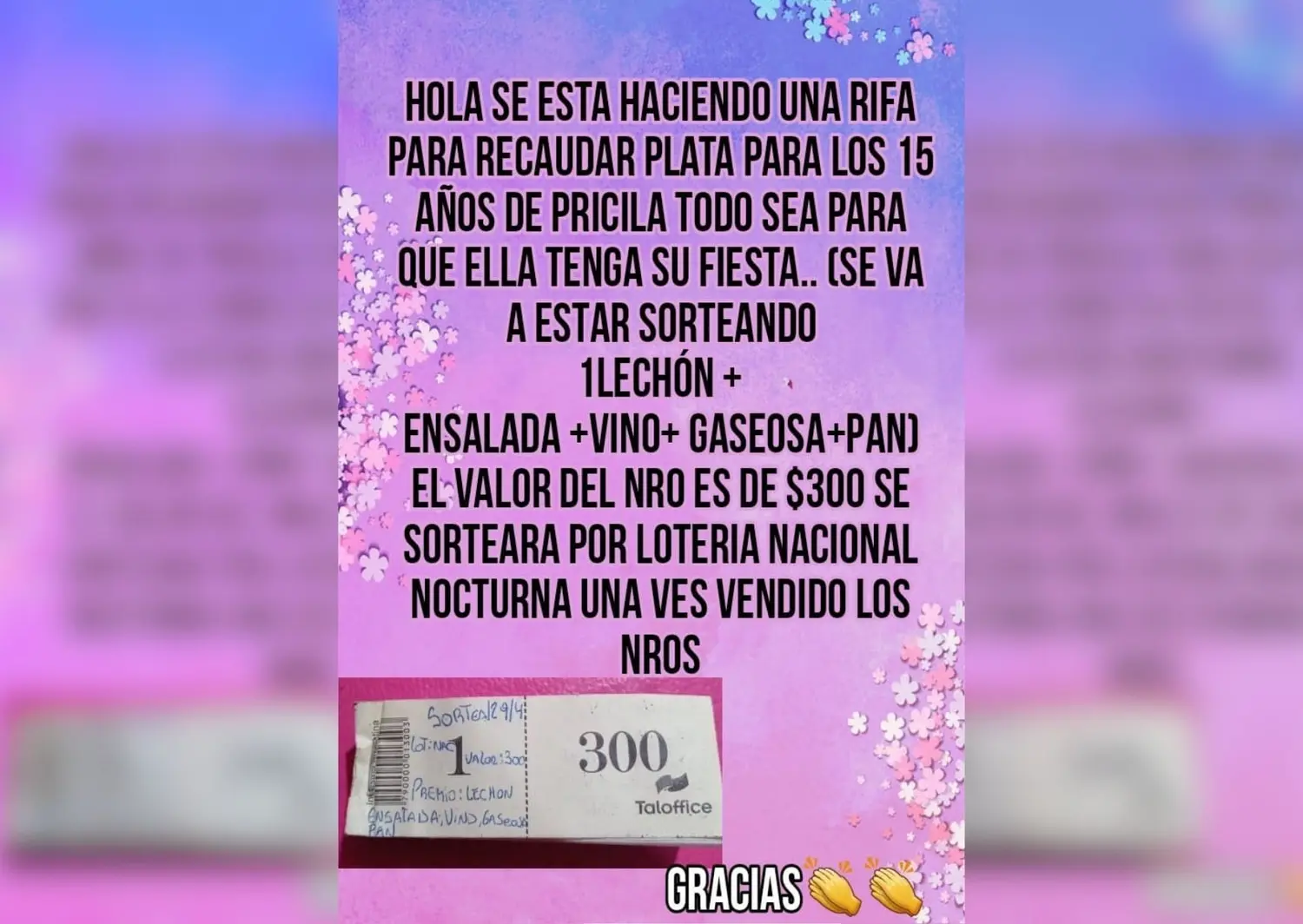 Rifa por los 15 años de Priscila