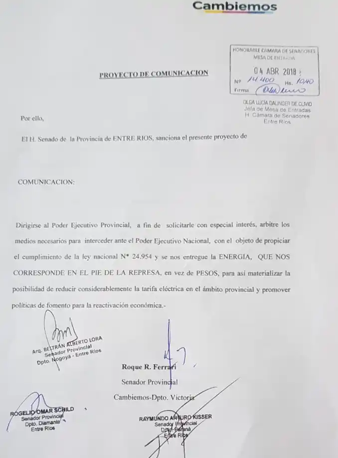 Solicitan a la provincia interceder ante la nación para que “entregue la energía que nos corresponde, en el pie de la represa”
