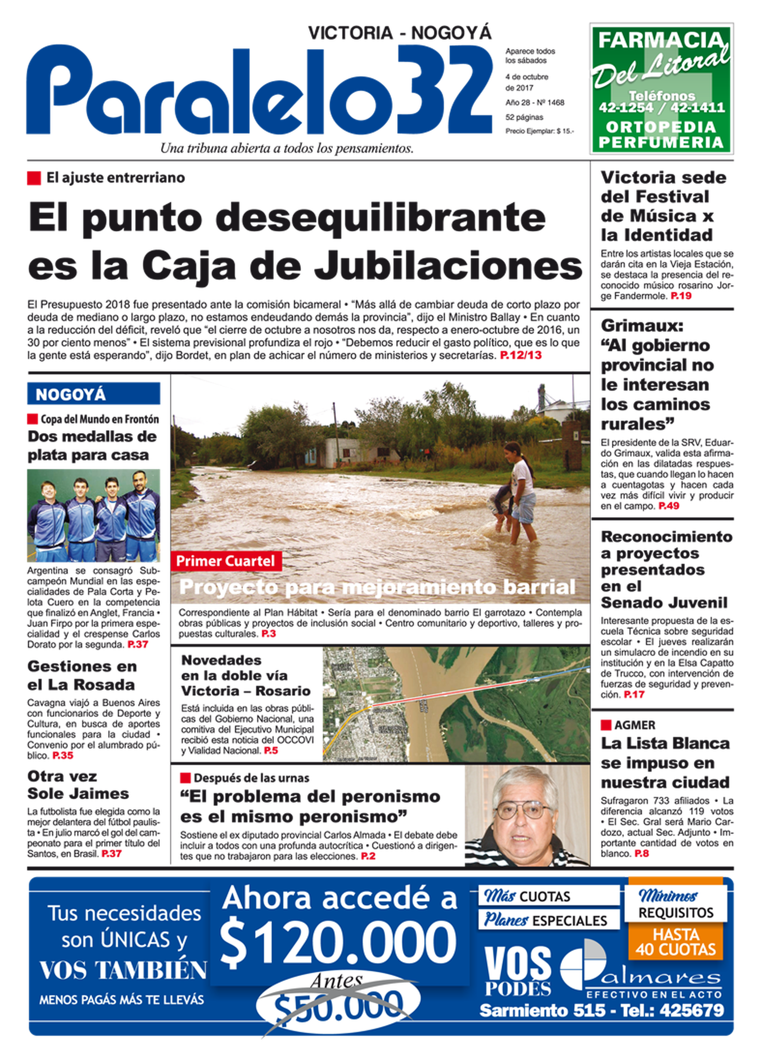 La tapa de Paralelo 32 edición Victoria-Nogoyá de este sábado