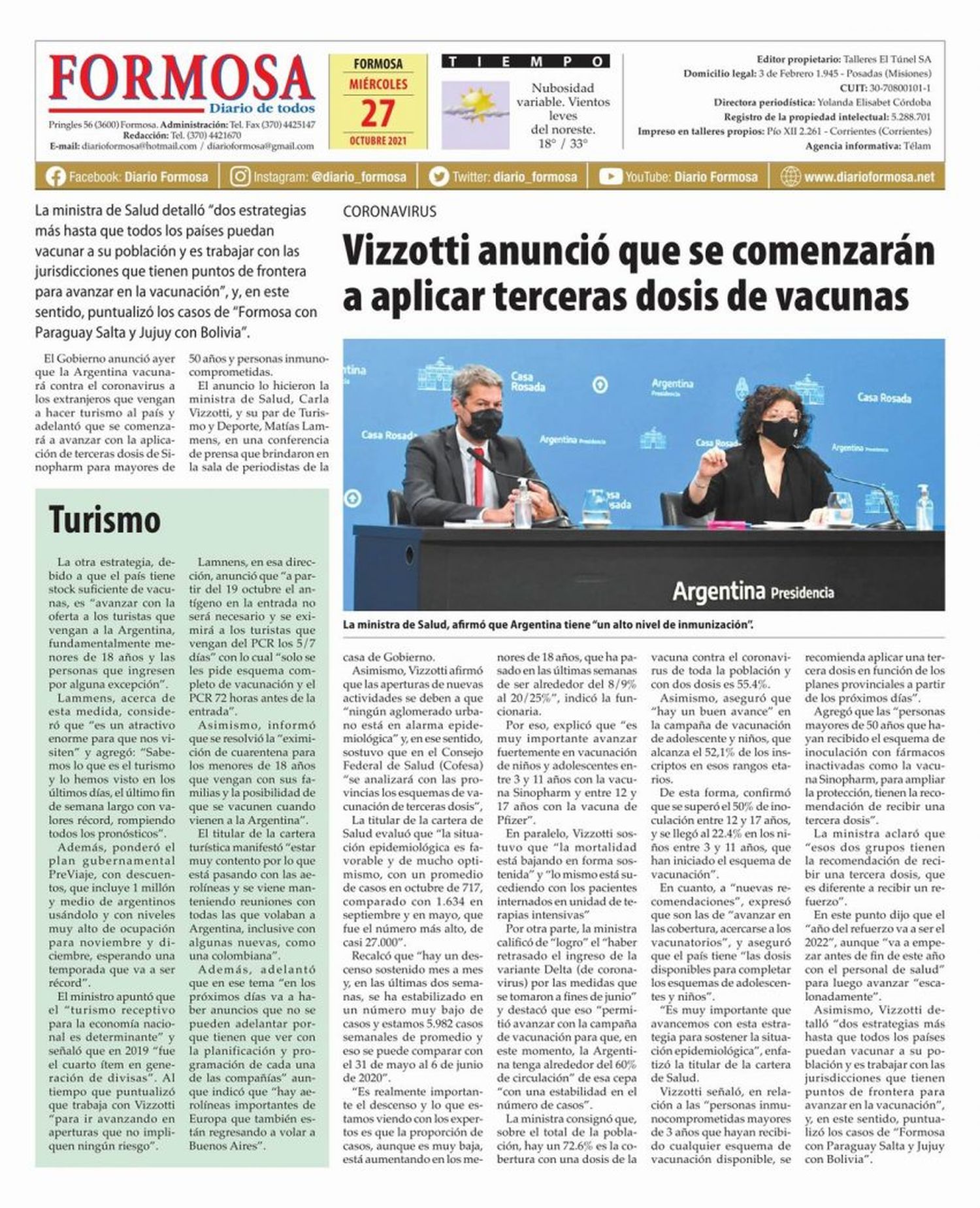 Tapa y Contratapa 27 de octubre de 2021