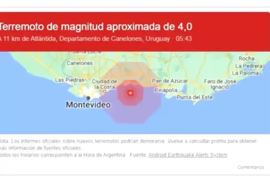 El sistema de Google registró el sismo