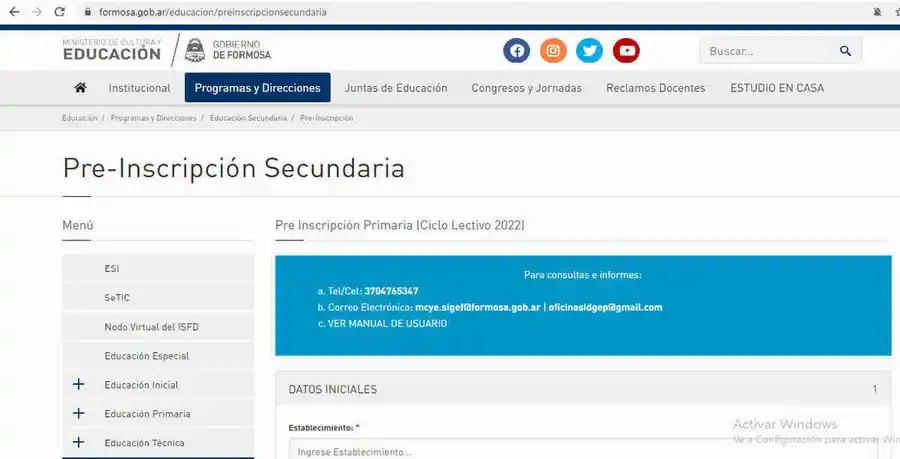 Preinscripción online para ingresantes a la Secundaria de capital y Clorinda