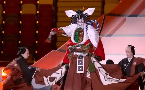 Símbolos de la cultura japonesa también estuvieron presentes en la inauguración de las Olimpíadas de Japón. Foto YouTube marca claro. 