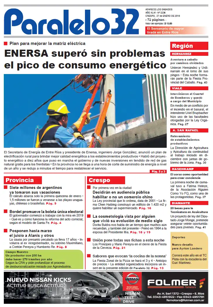 La tapa de Paralelo 32 edición Crespo de este sábado