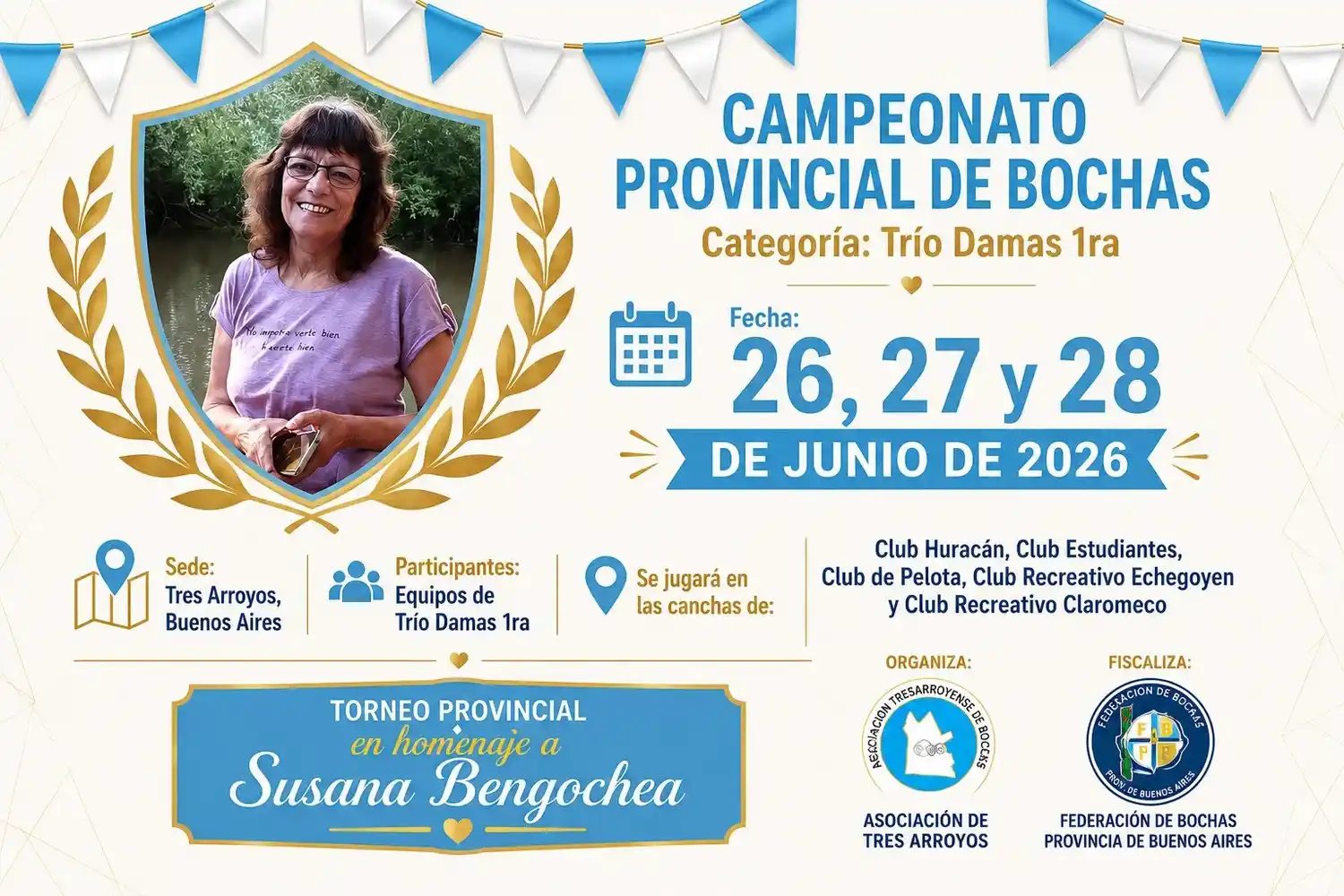 Tres Arroyos será sede del Campeonato Provincial de Bochas Femenino en homenaje a Susana Bengochea