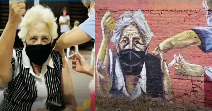 En Almirante Brown le hicieron un mural a una vecina que se vacunó contra el Covid y hasta Kicillof lo celebró