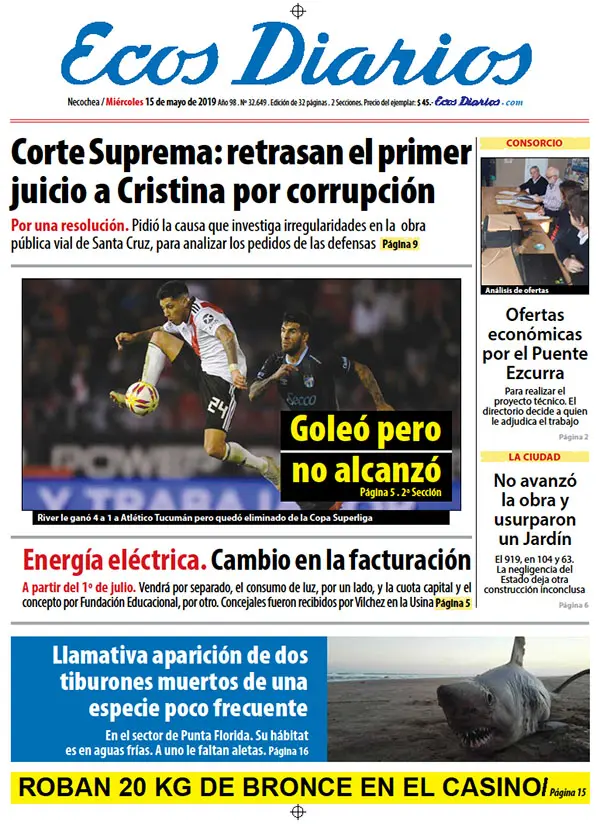 Tapa del 15 de mayo de 2019