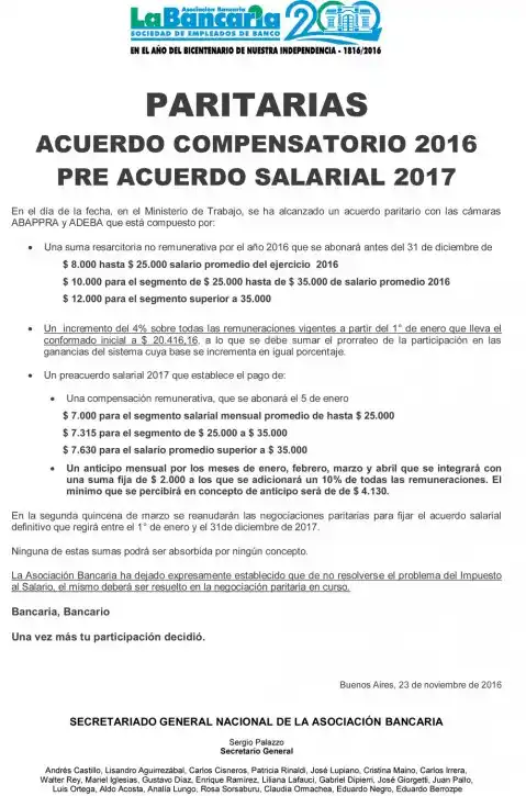 Los bancarios acordaron “una suma resarcitoria no remunerativa»