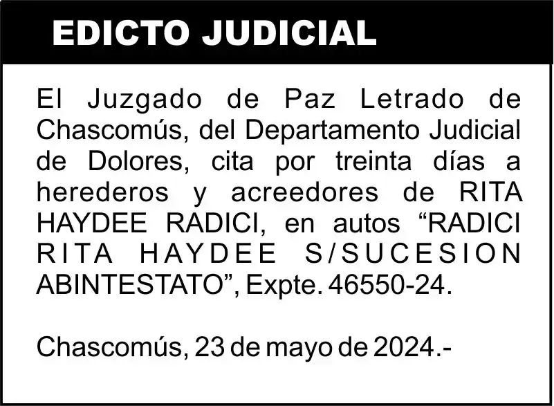 RADICI RITA HAYDEE S/SUCESION ABINTESTATO